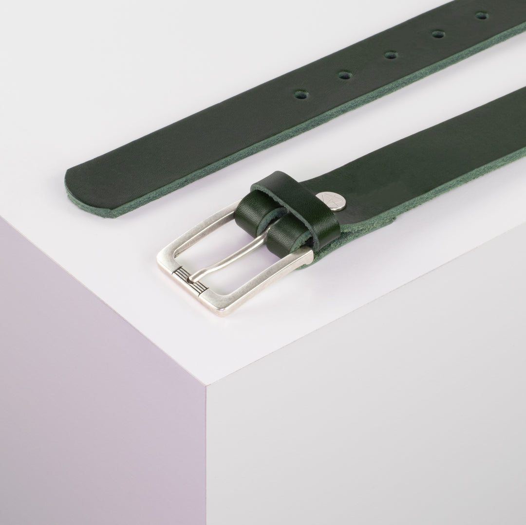 Ledergürtel 3cm mit Schnalle Casablanca silber grün ohne Muster
