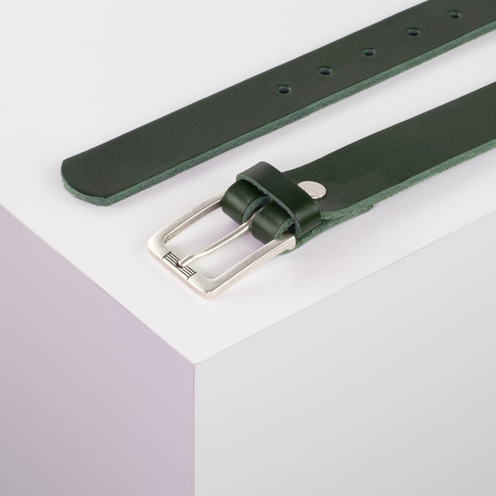 Ledergürtel 3cm mit Schnalle Casablanca silber grün ohne Muster