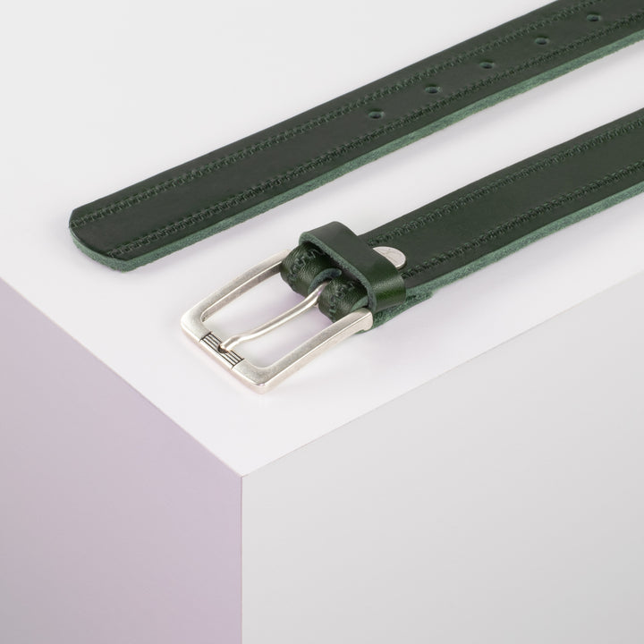 Ledergürtel 3cm mit Schnalle Casablanca silber grün Reißverschluss