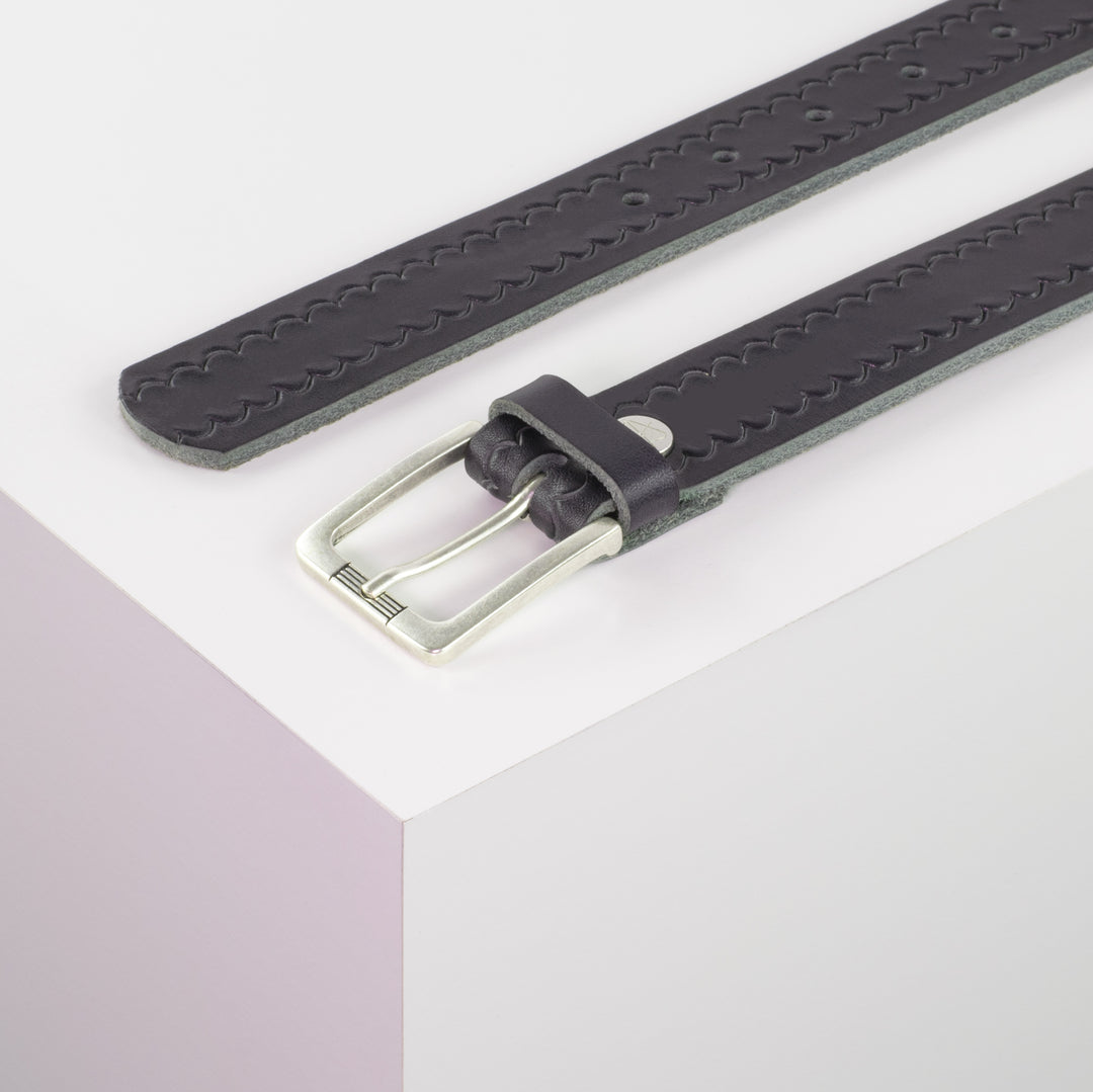 Ledergürtel 3cm mit Schnalle Casablanca silber navi kleine Welle