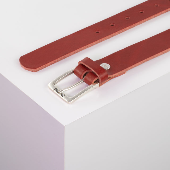 Ledergürtel 3cm mit Schnalle Casablanca silber rot ohne Muster