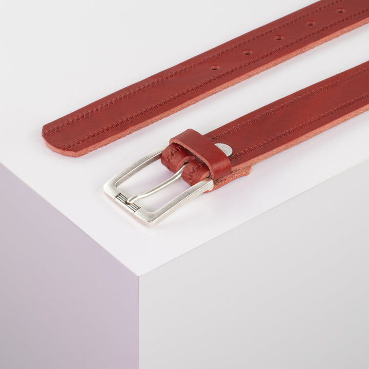Ledergürtel 3cm mit Schnalle Casablanca silber rot Reißverschluss
