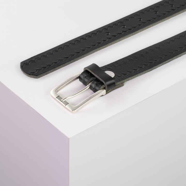 Ledergürtel 3cm mit Schnalle Casablanca silber schwarz kleine Welle