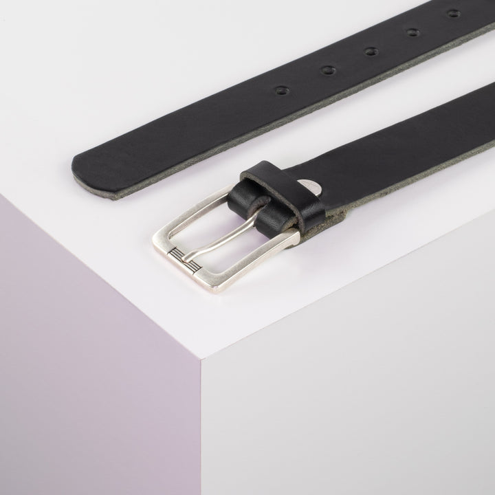 Ledergürtel 3cm mit Schnalle Casablanca silber schwarz ohne Muster