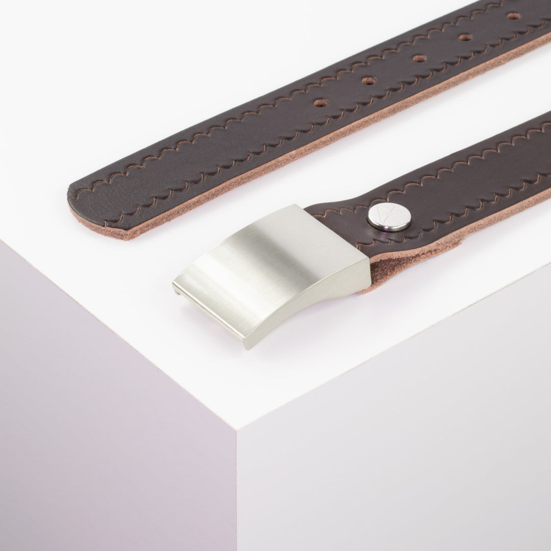 Ledergürtel 3,5cm mit Schnalle London dunkelbraun kleine Welle