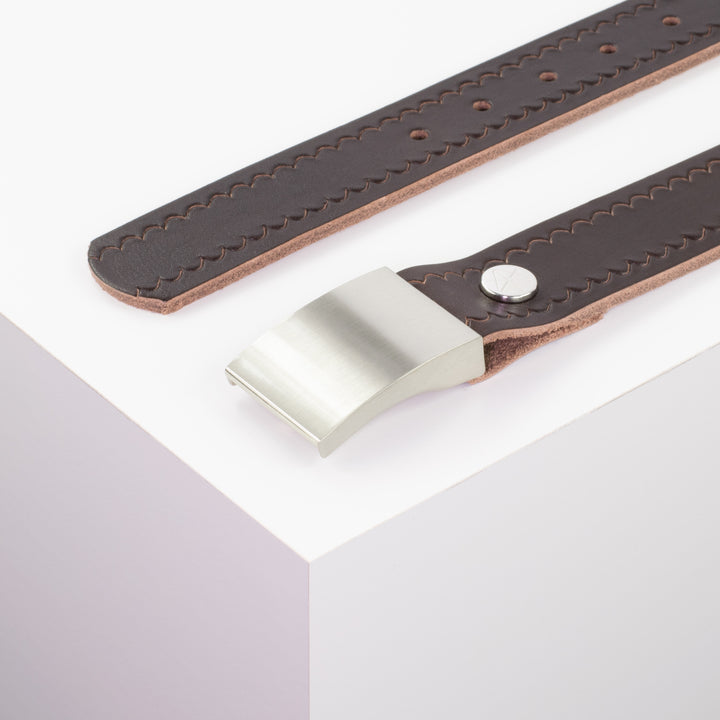 Ledergürtel 3,5cm mit Schnalle London dunkelbraun kleine Welle