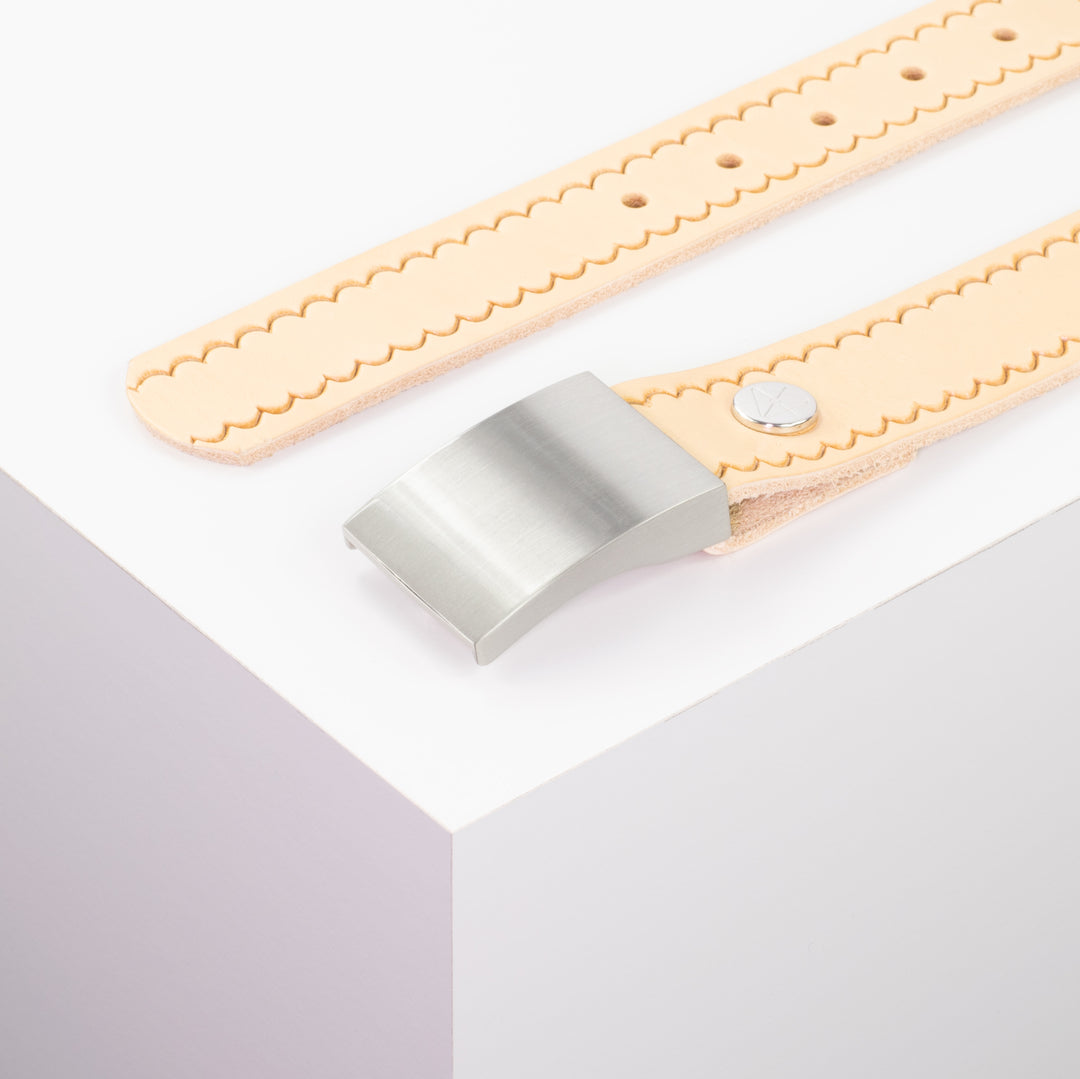 Ledergürtel 3,5cm mit Schnalle London natur kleine Welle