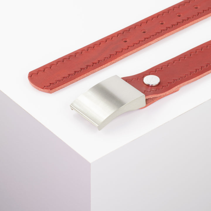 Ledergürtel 3,5cm mit Schnalle London rot kleine Welle