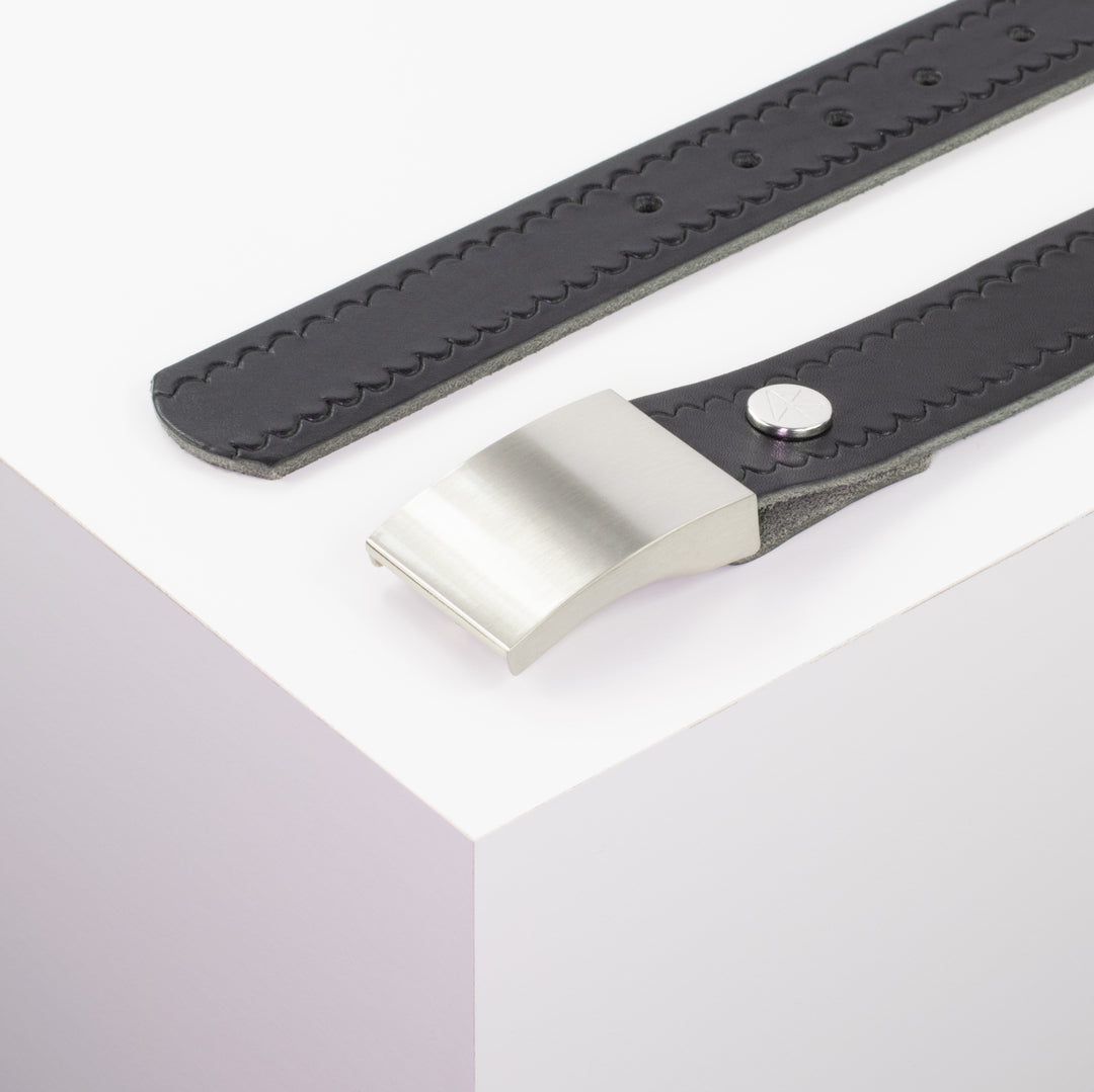 Ledergürtel 3,5cm mit Schnalle London schwarz kleine Welle