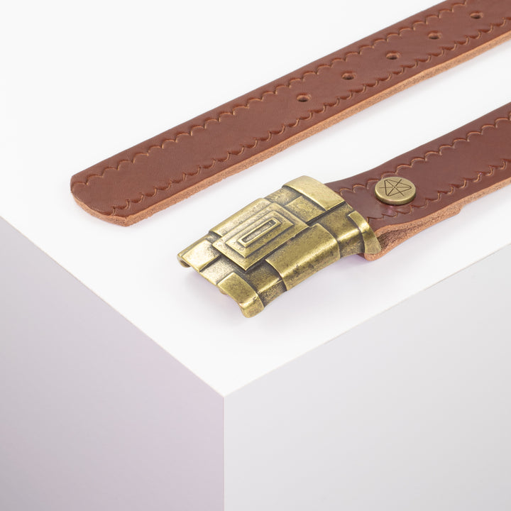Ledergürtel 3,5cm mit Schnalle Athen messing cognac kleine Welle