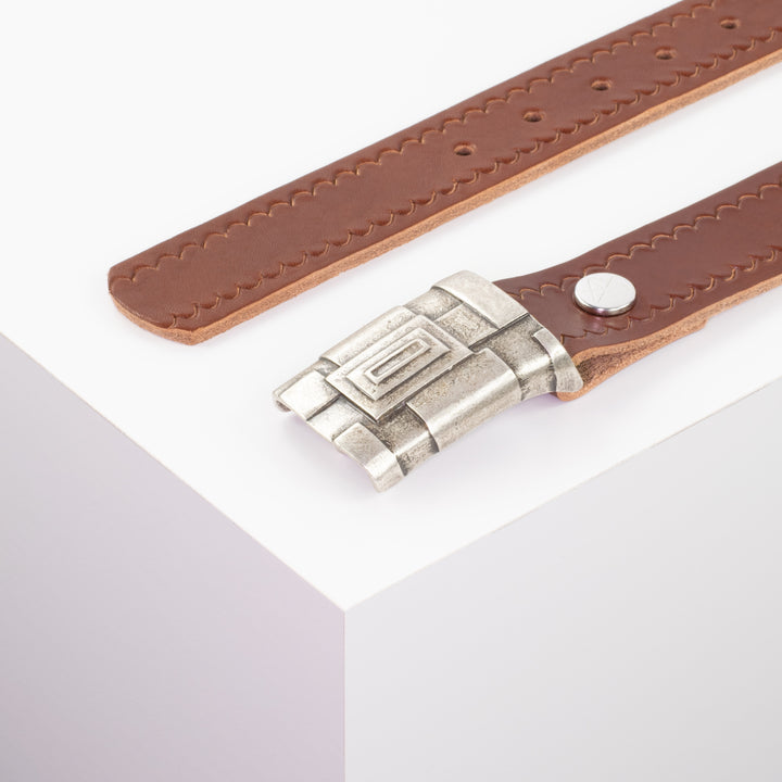Ledergürtel 3,5cm mit Schnalle Athen silber cognac kleine Welle