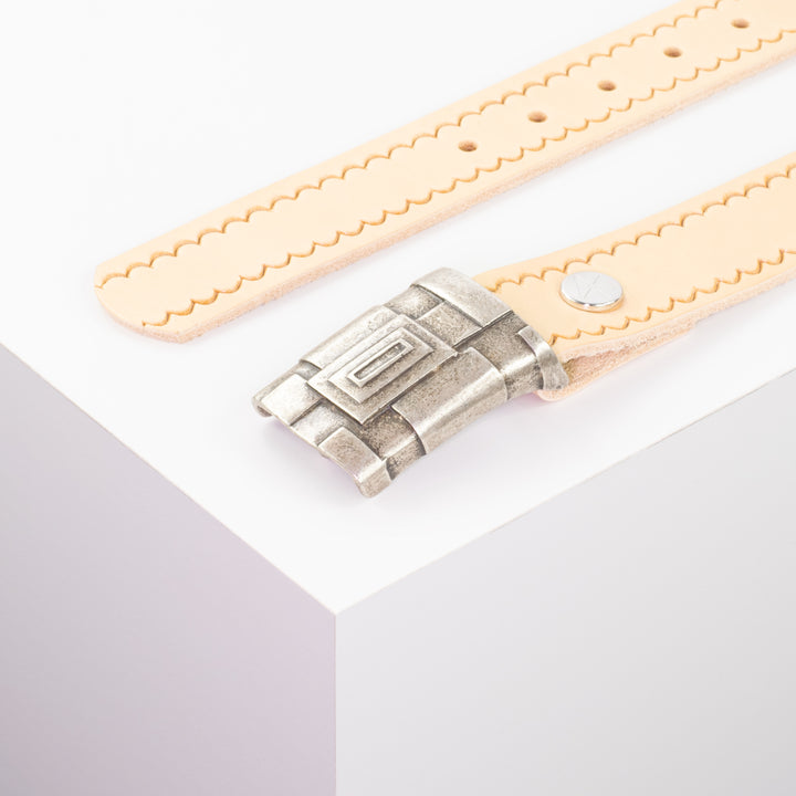 Ledergürtel 3,5cm mit Schnalle Athen silber natur kleine Welle