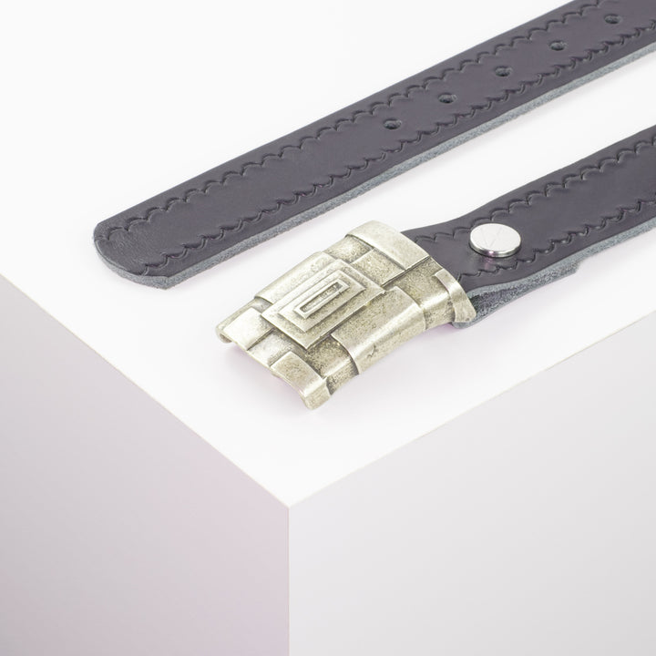 Ledergürtel 3,5cm mit Schnalle Athen silber navi kleine Welle