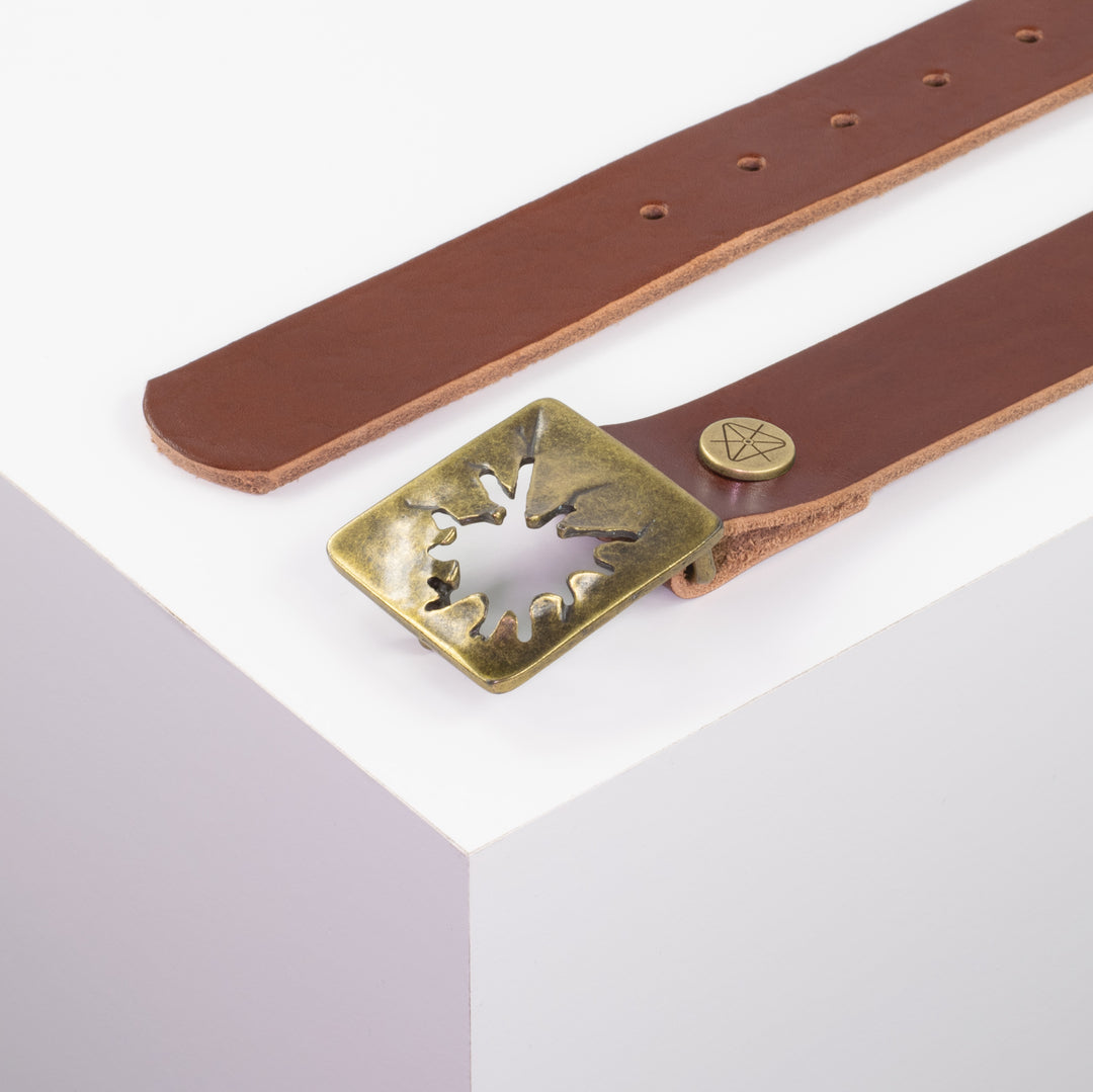 Ledergürtel 3,5cm mit Schnalle Vesuvio messing cognac ohne Muster