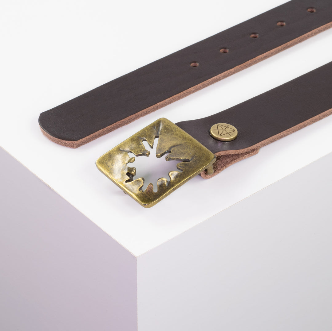 Ledergürtel 3,5cm mit Schnalle Vesuvio messing dunkelbraun ohne Muster