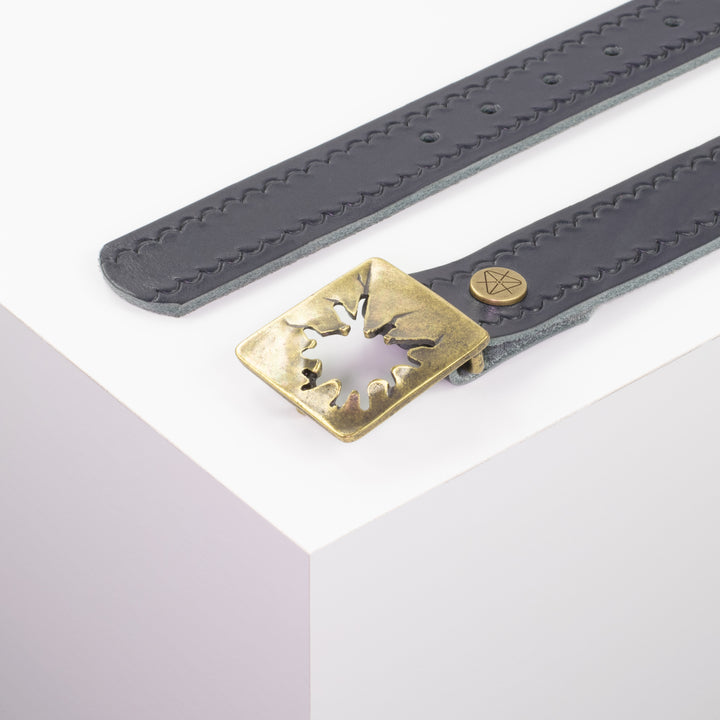 Ledergürtel 3,5cm mit Schnalle Vesuvio messing navi kleine Welle