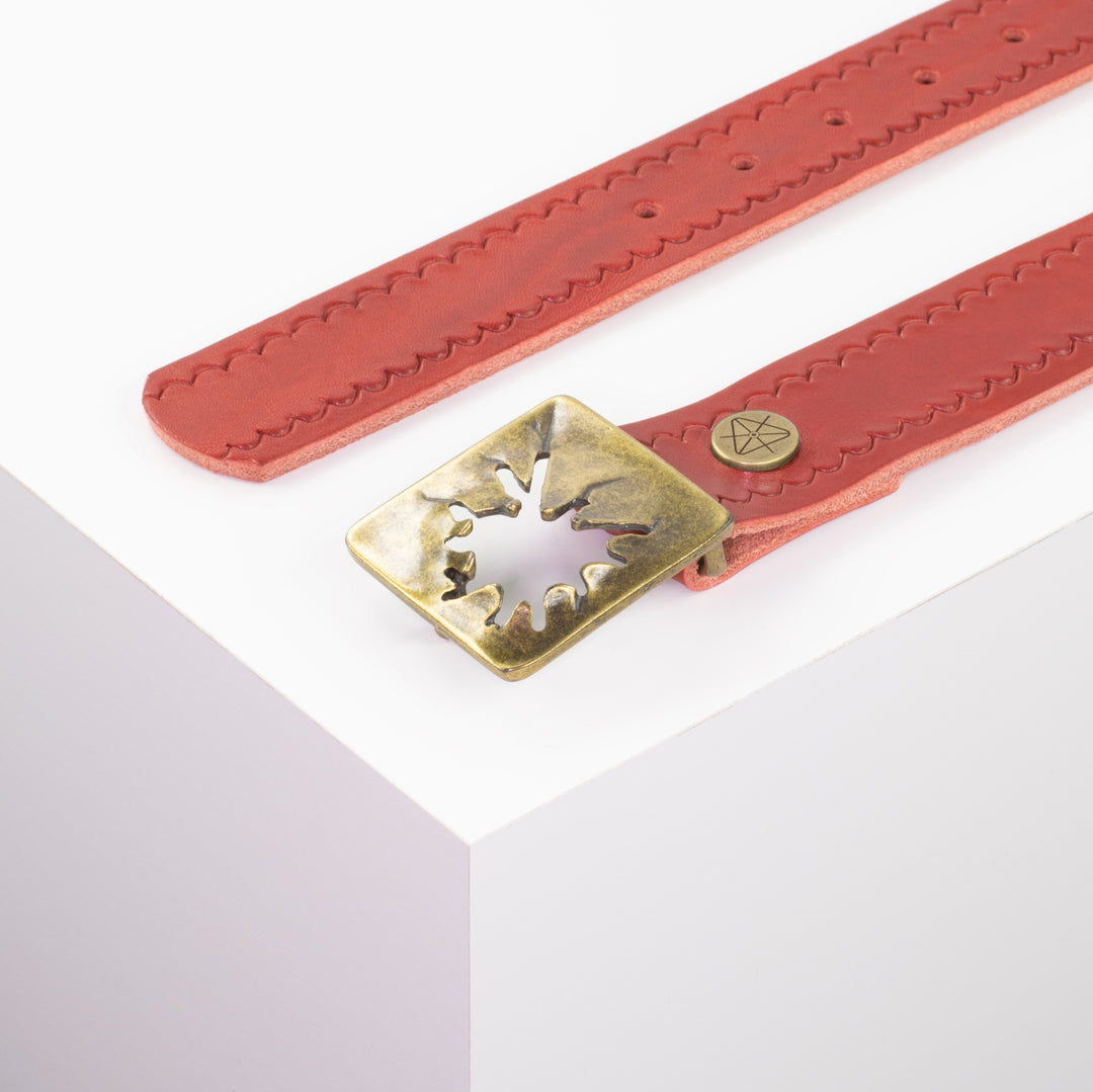 Ledergürtel 3,5cm mit Schnalle Vesuvio messing rot kleine Welle