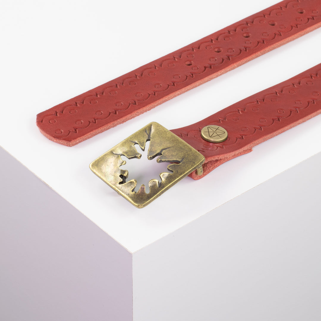 Ledergürtel 3,5cm mit Schnalle Vesuvio messing rot Lochwelle
