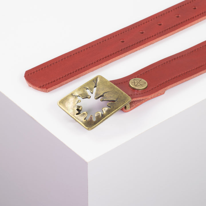 Ledergürtel 3,5cm mit Schnalle Vesuvio messing rot Reißverschluss