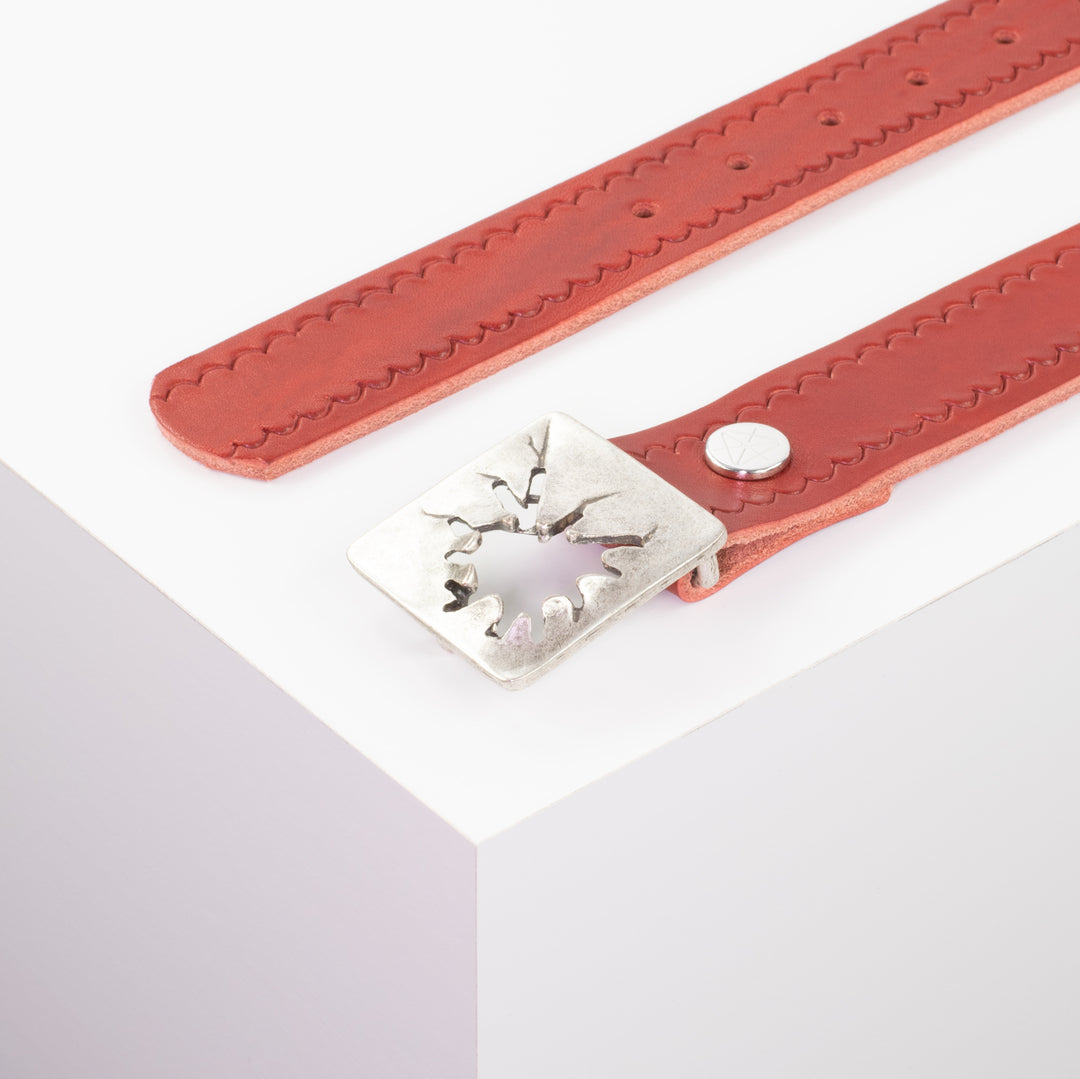 Ledergürtel 3,5cm mit Schnalle Vesuvio silber rot kleine Welle