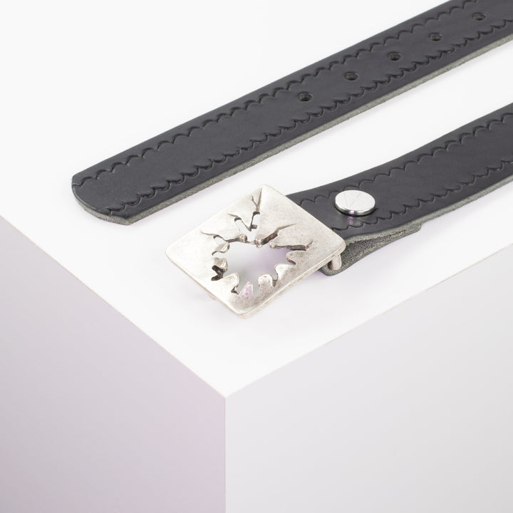 Ledergürtel 3,5cm mit Schnalle Vesuvio silber schwarz kleine Welle