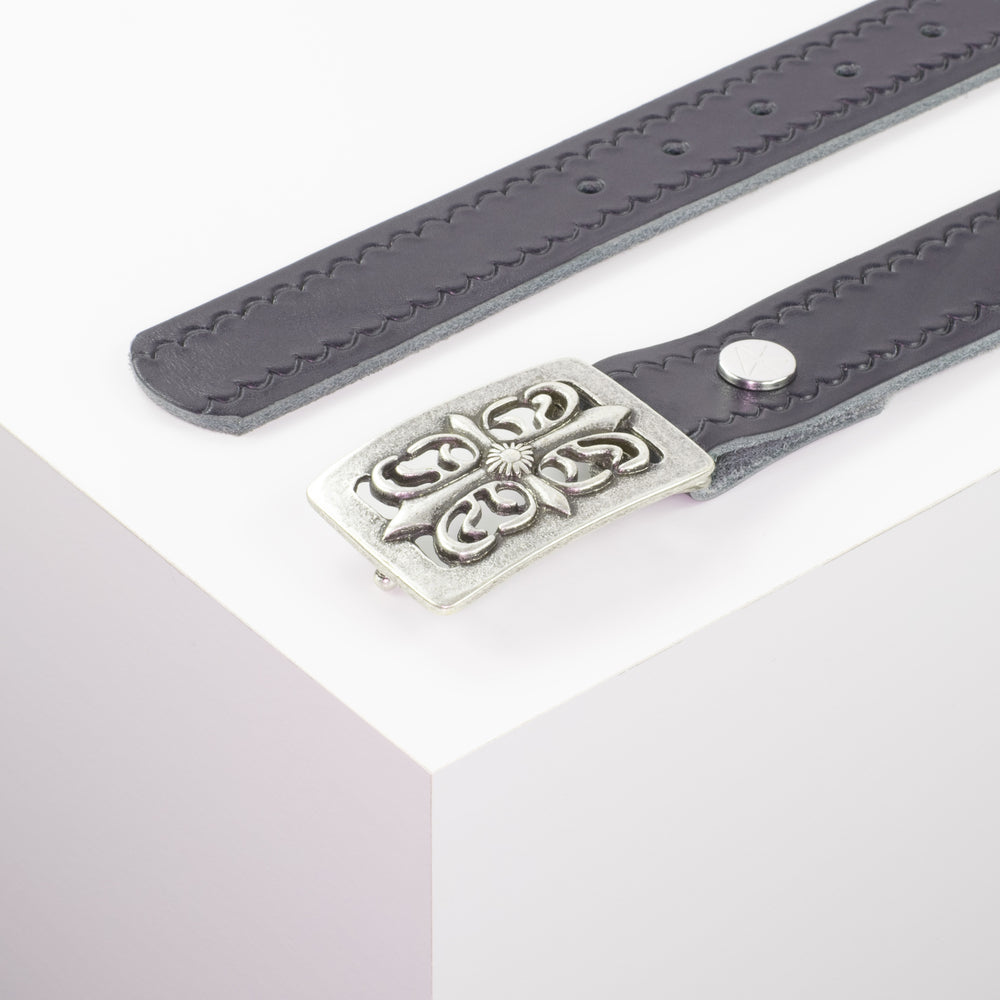 Ledergürtel 3,5cm mit Schnalle Ritter silber navi kleine Welle