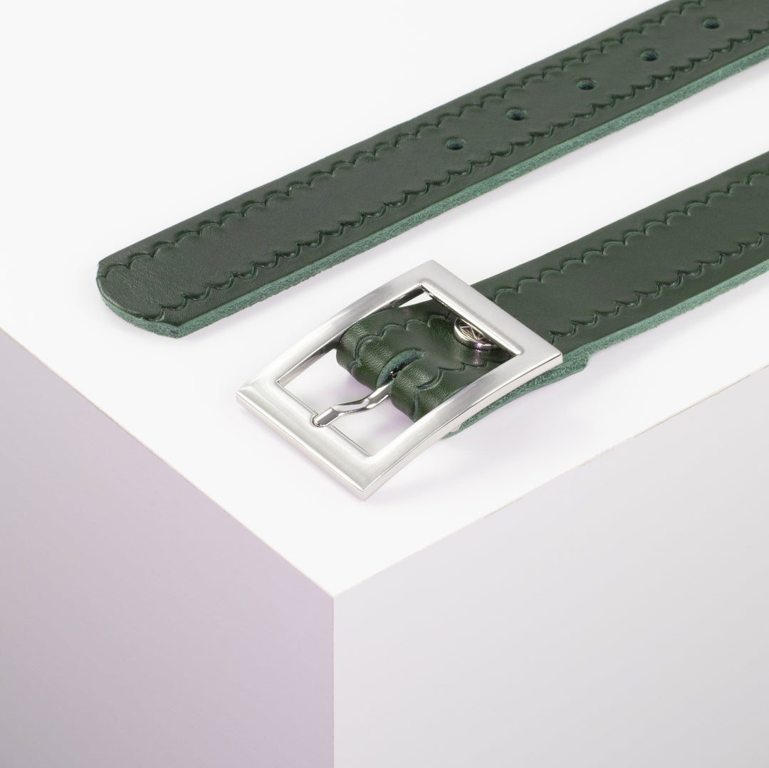 Ledergürtel 3,5cm mit Schnalle Sydney grün kleine Welle