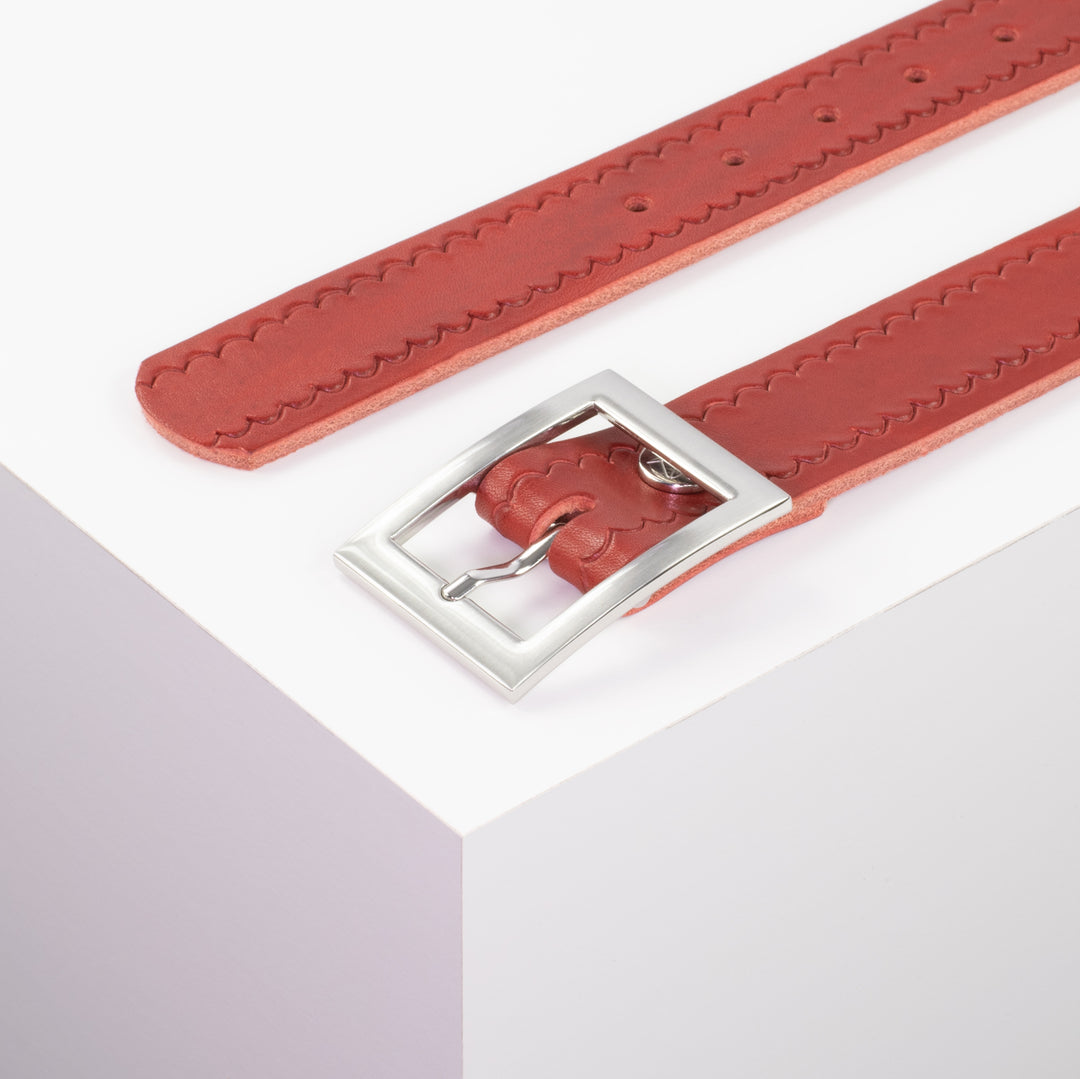 Ledergürtel 3,5cm mit Schnalle Sydney rot kleine Welle