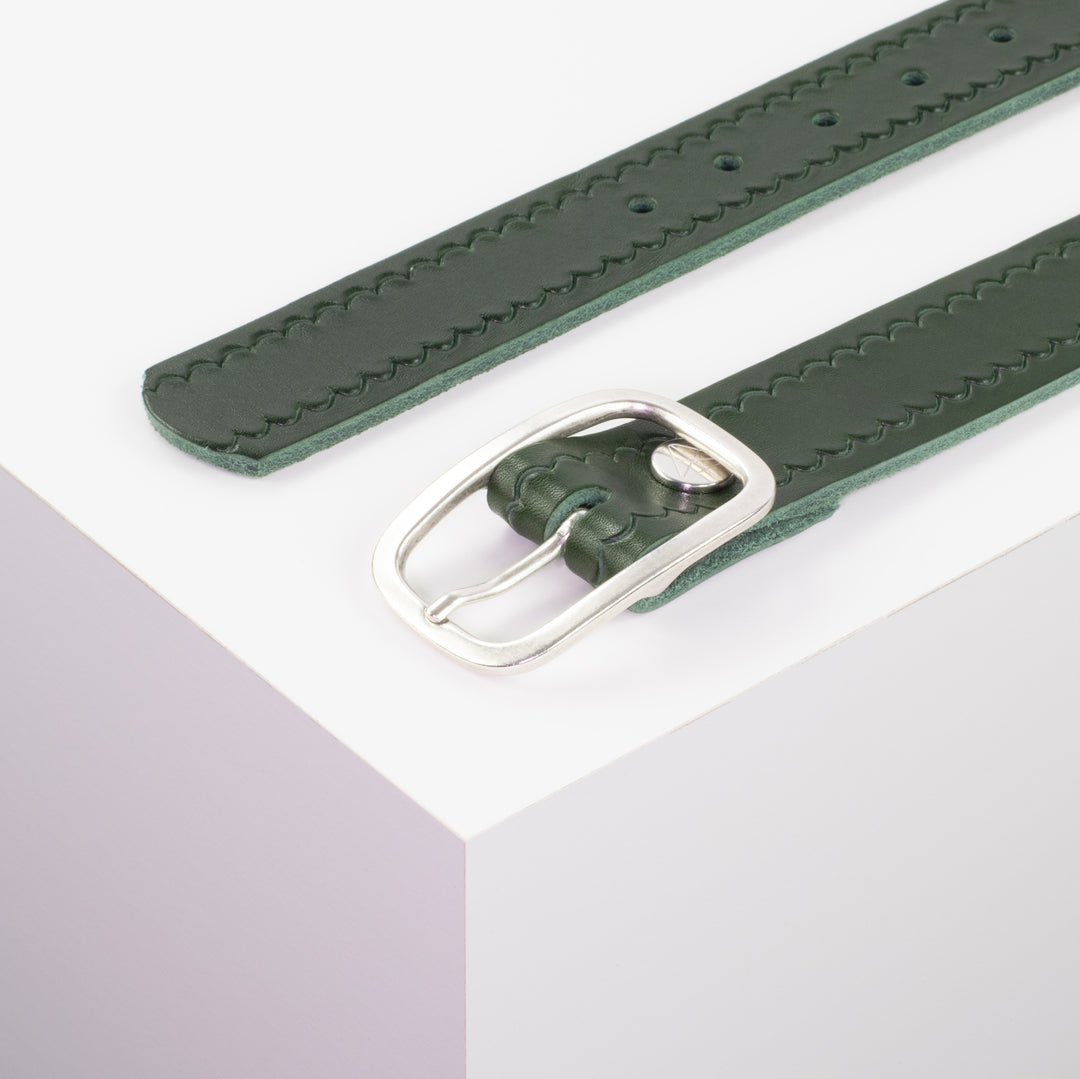 Ledergürtel 3,5cm mit Schnalle Vienna grün kleine Welle
