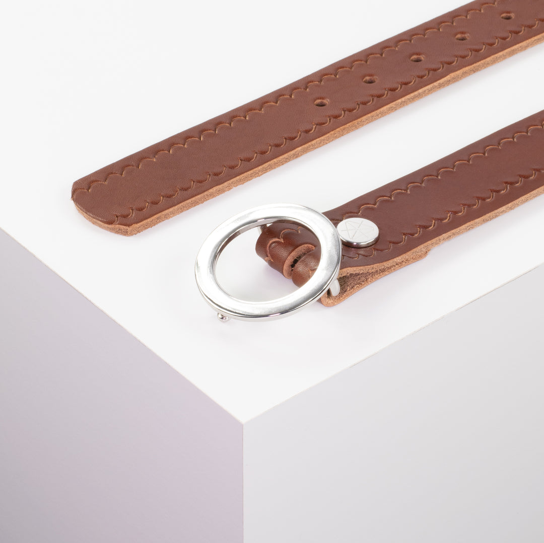 Ledergürtel 3,5cm mit Schnalle Ronda cognac kleine Welle