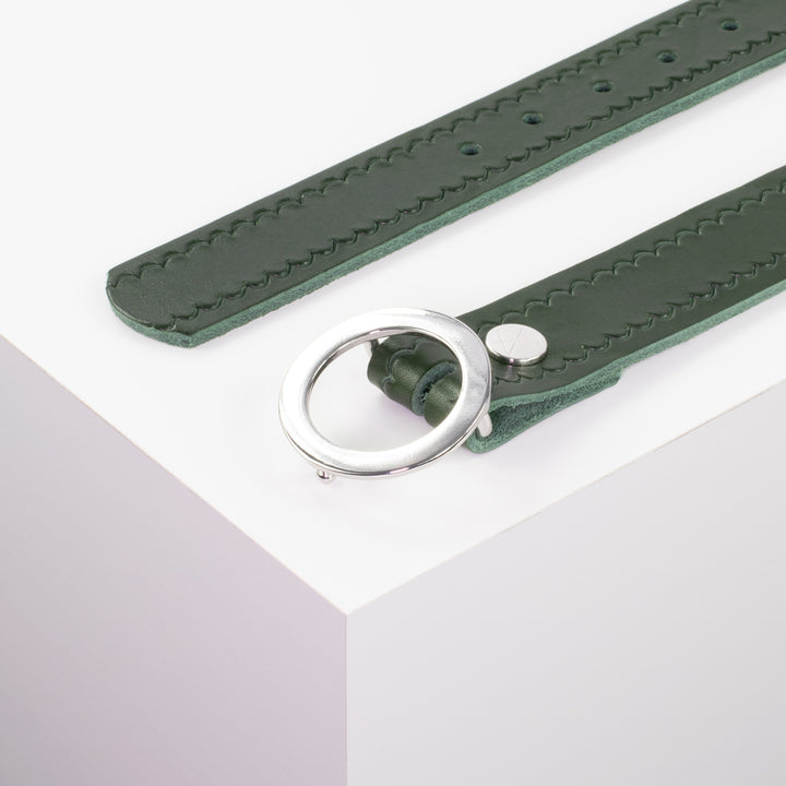 Ledergürtel 3,5cm mit Schnalle Ronda grün kleine Welle