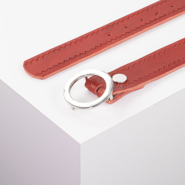 Ledergürtel 3,5cm mit Schnalle Ronda rot kleine Welle