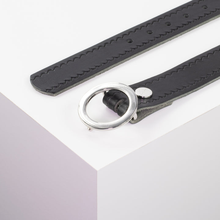 Ledergürtel 3,5cm mit Schnalle Ronda schwarz kleine Welle