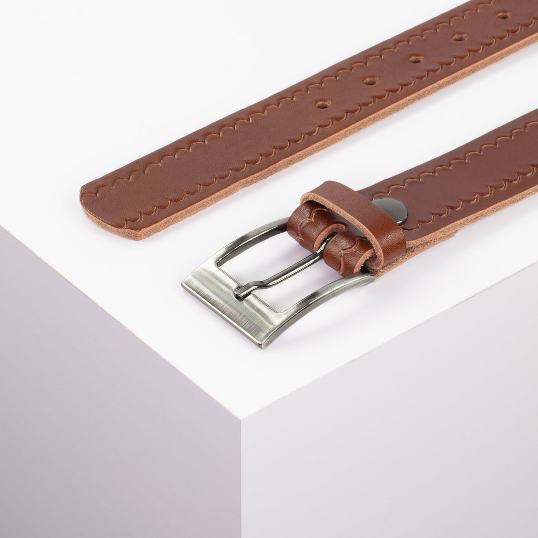 Ledergürtel 3,5cm mit Schnalle Barcelona cognac kleine Welle