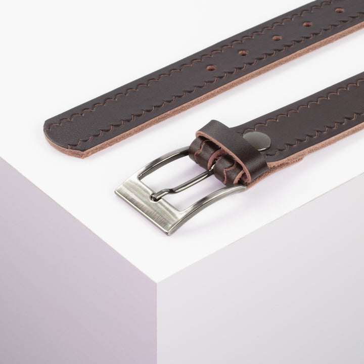 Ledergürtel 3,5cm mit Schnalle Barcelona dunkelbraun kleine Welle