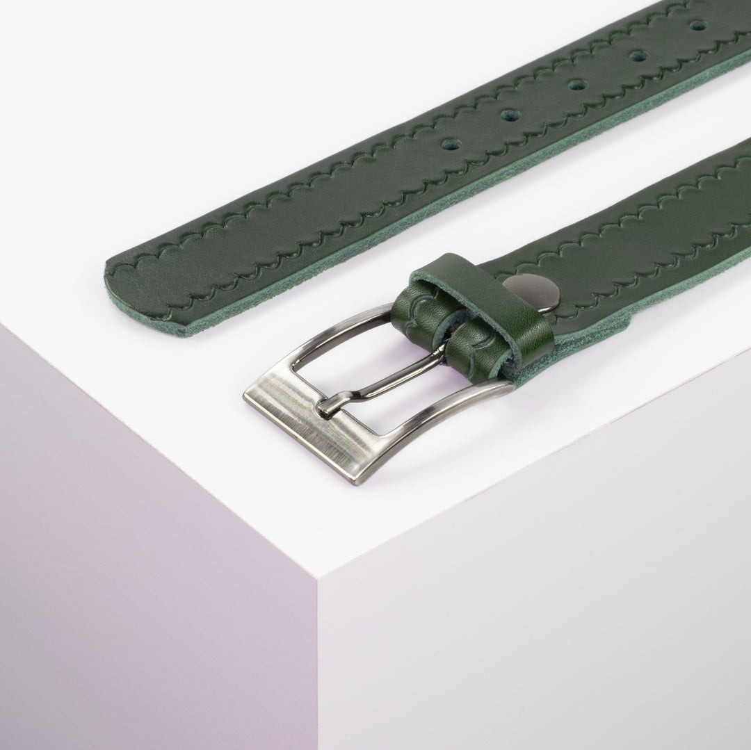 Ledergürtel 3,5cm mit Schnalle Barcelona grün kleine Welle