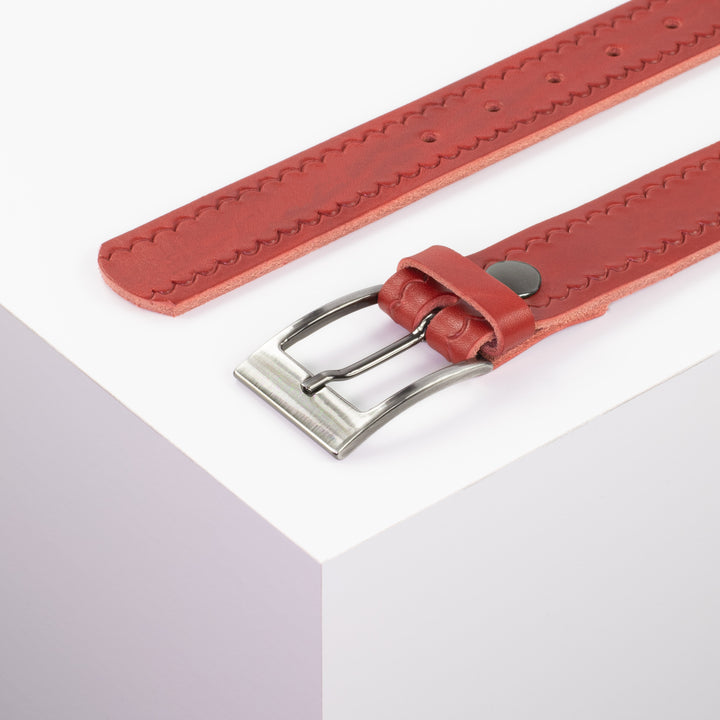 Ledergürtel 3,5cm mit Schnalle Barcelona rot kleine Welle