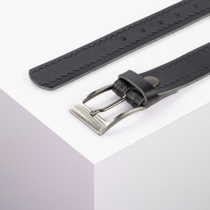 Ledergürtel 3,5cm mit Schnalle Barcelona schwarz kleine Welle
