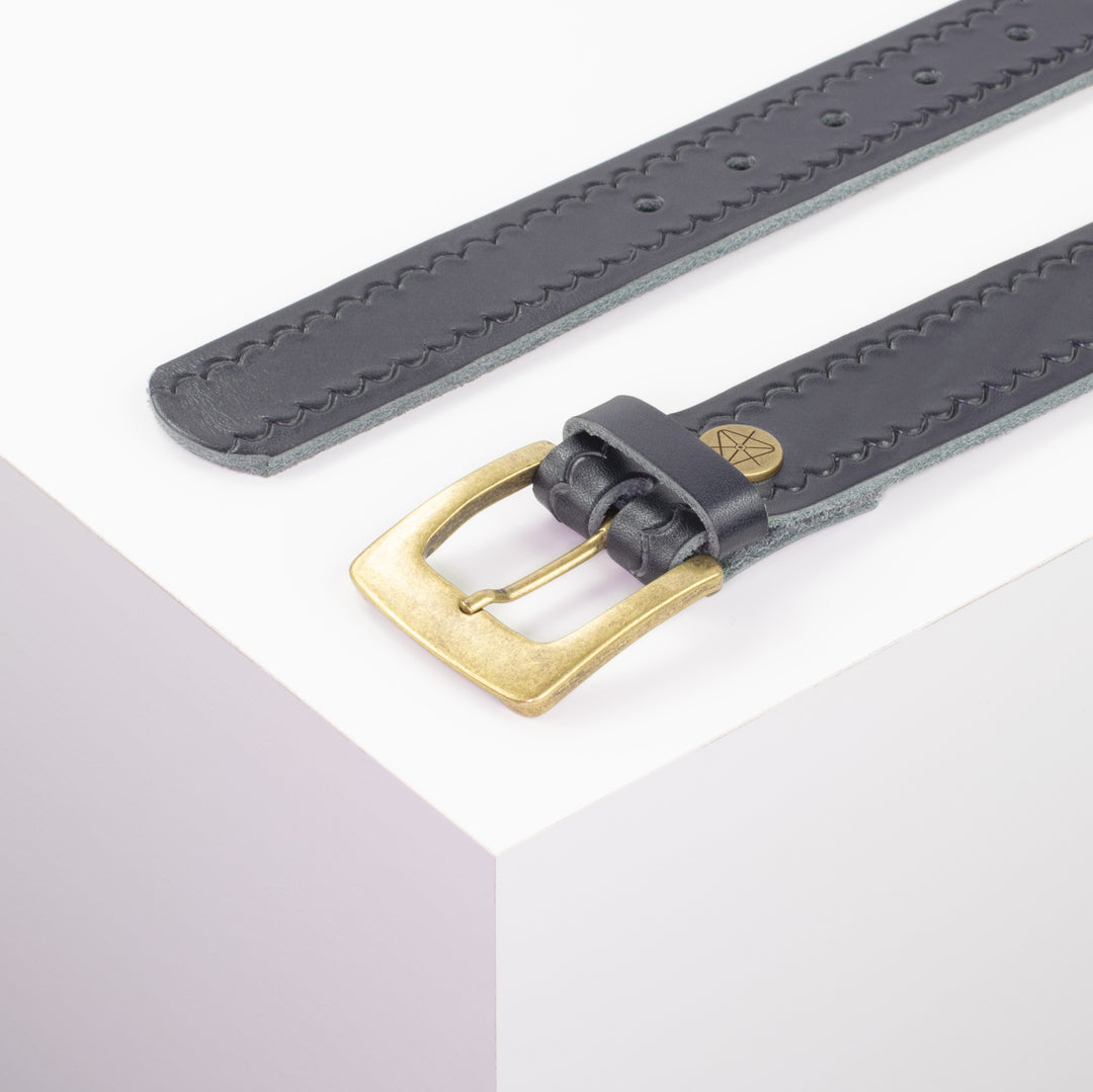 Ledergürtel 3,5cm mit Schnalle Madrid messing navi kleine Welle