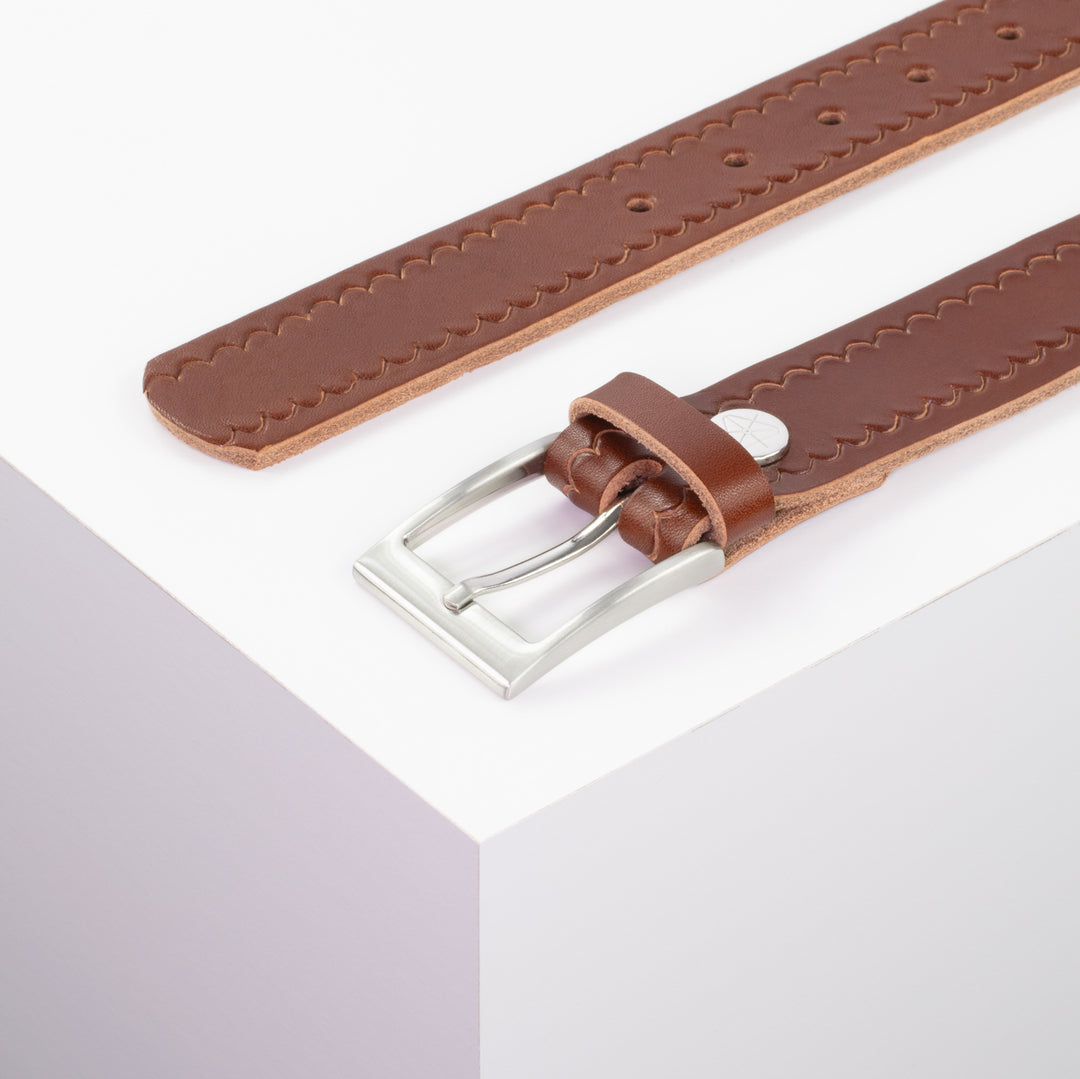 Ledergürtel 3,5cm mit Schnalle New York cognac kleine Welle