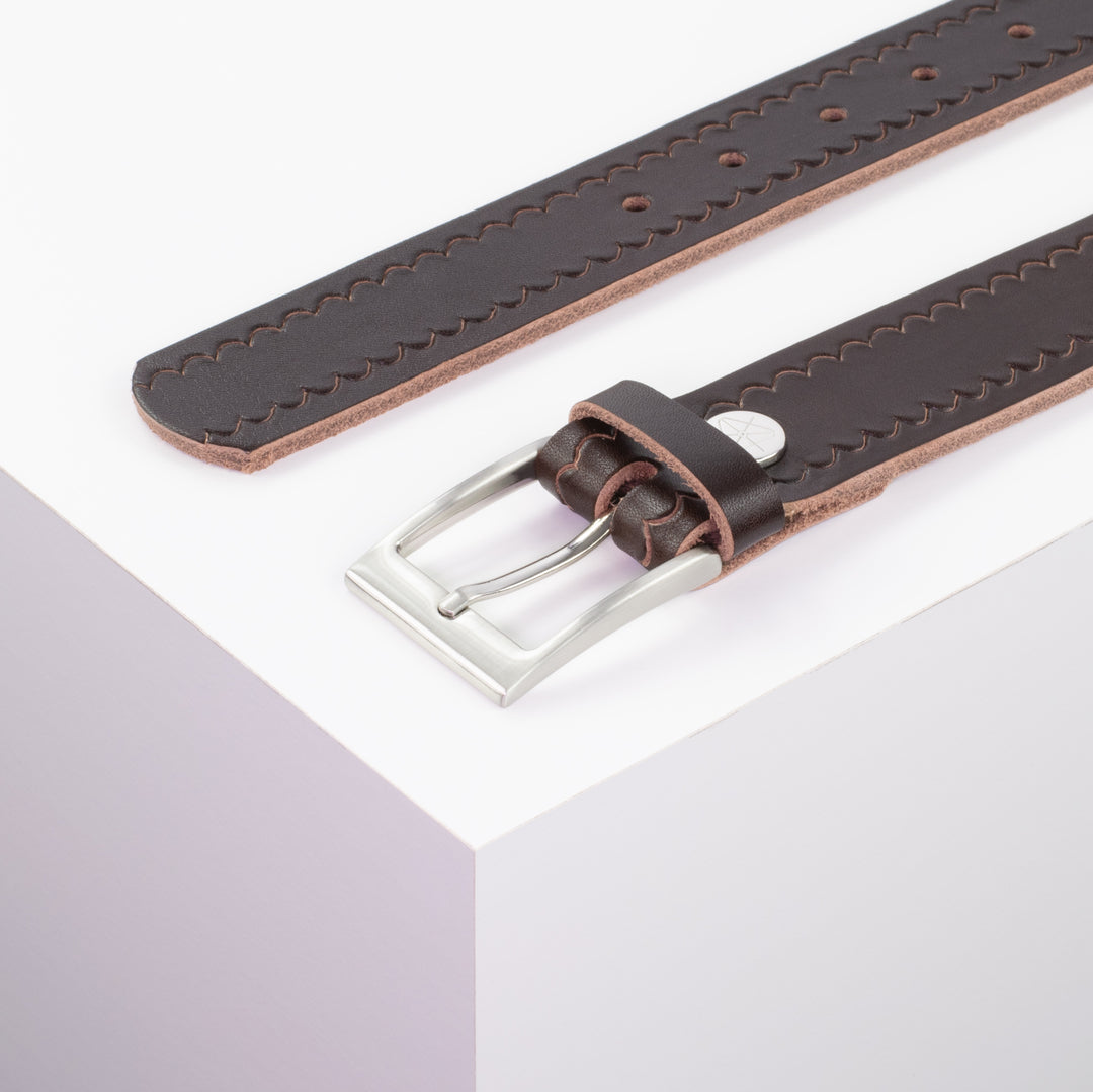 Ledergürtel 3,5cm mit Schnalle New York dunkelbraun kleine Welle
