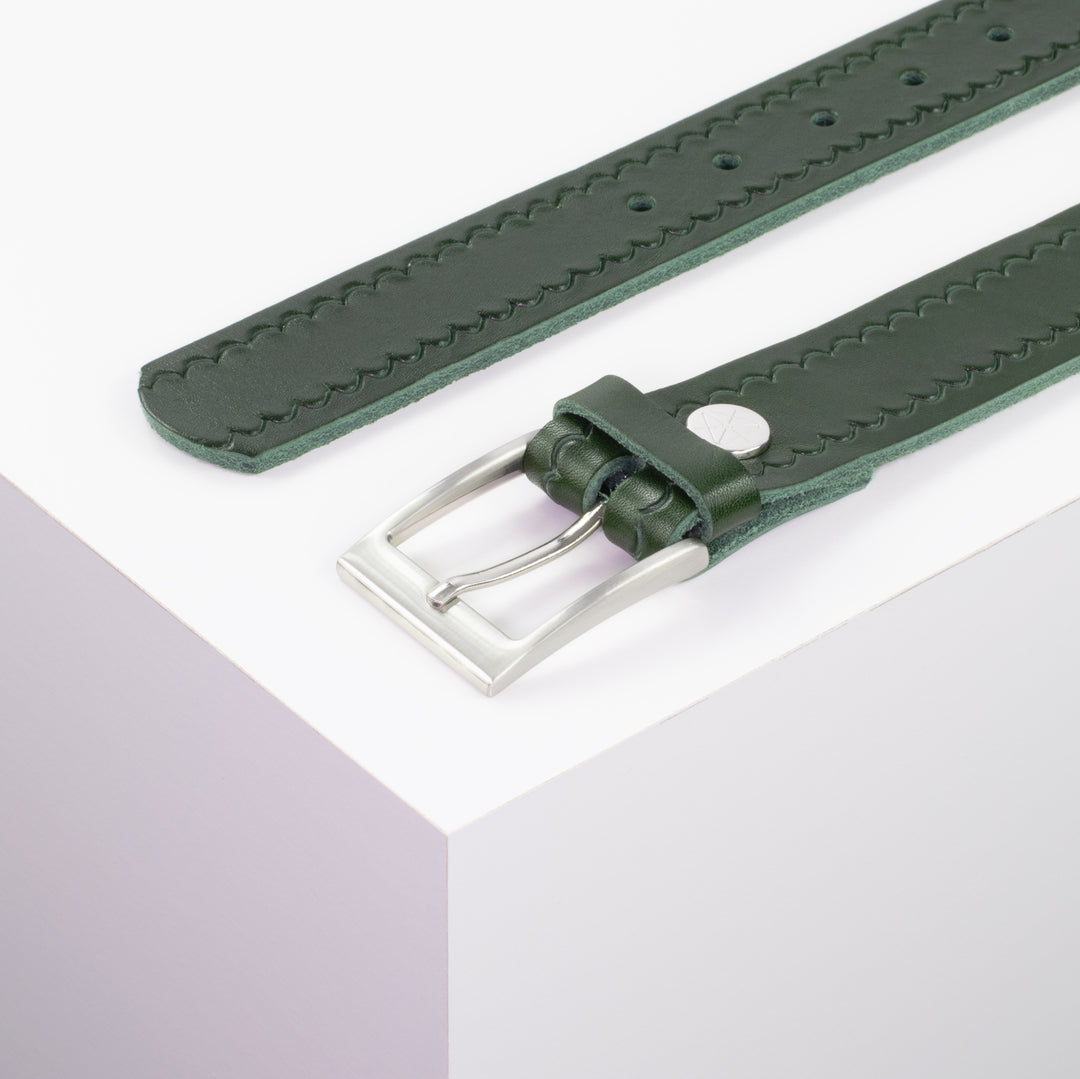 Ledergürtel 3,5cm mit Schnalle New York grün kleine Welle