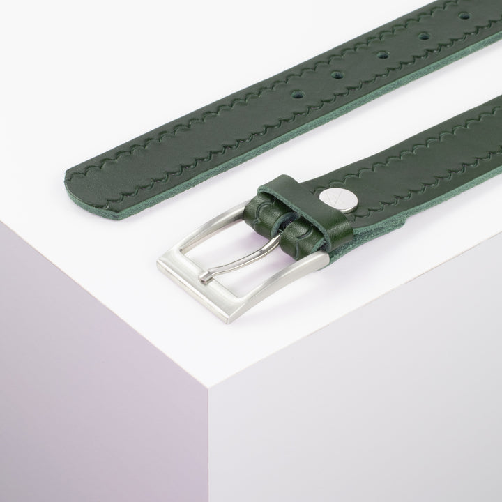 Ledergürtel 3,5cm mit Schnalle New York grün kleine Welle