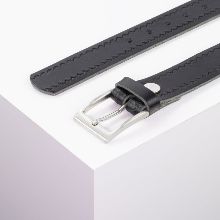 Ledergürtel 3,5cm mit Schnalle New York schwarz kleine Welle