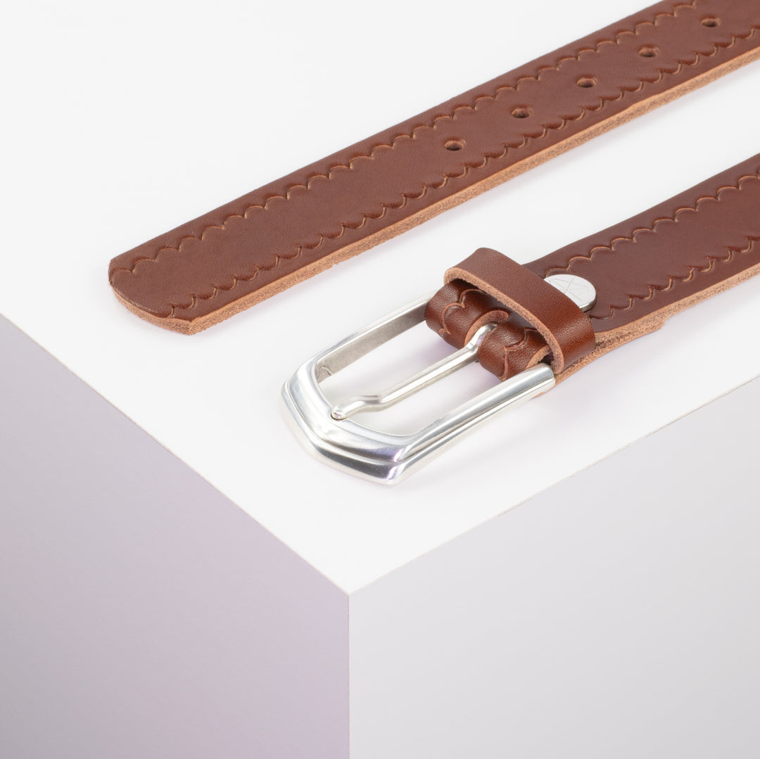 Ledergürtel 3,5cm mit Schnalle Marrakesch cognac kleine Welle