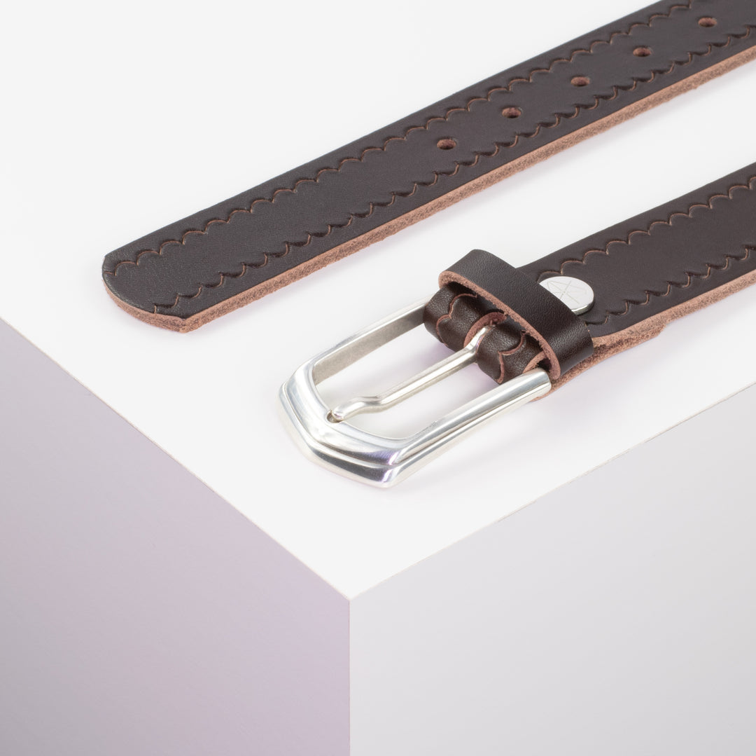 Ledergürtel 3,5cm mit Schnalle Marrakesch dunkelbraun kleine Welle