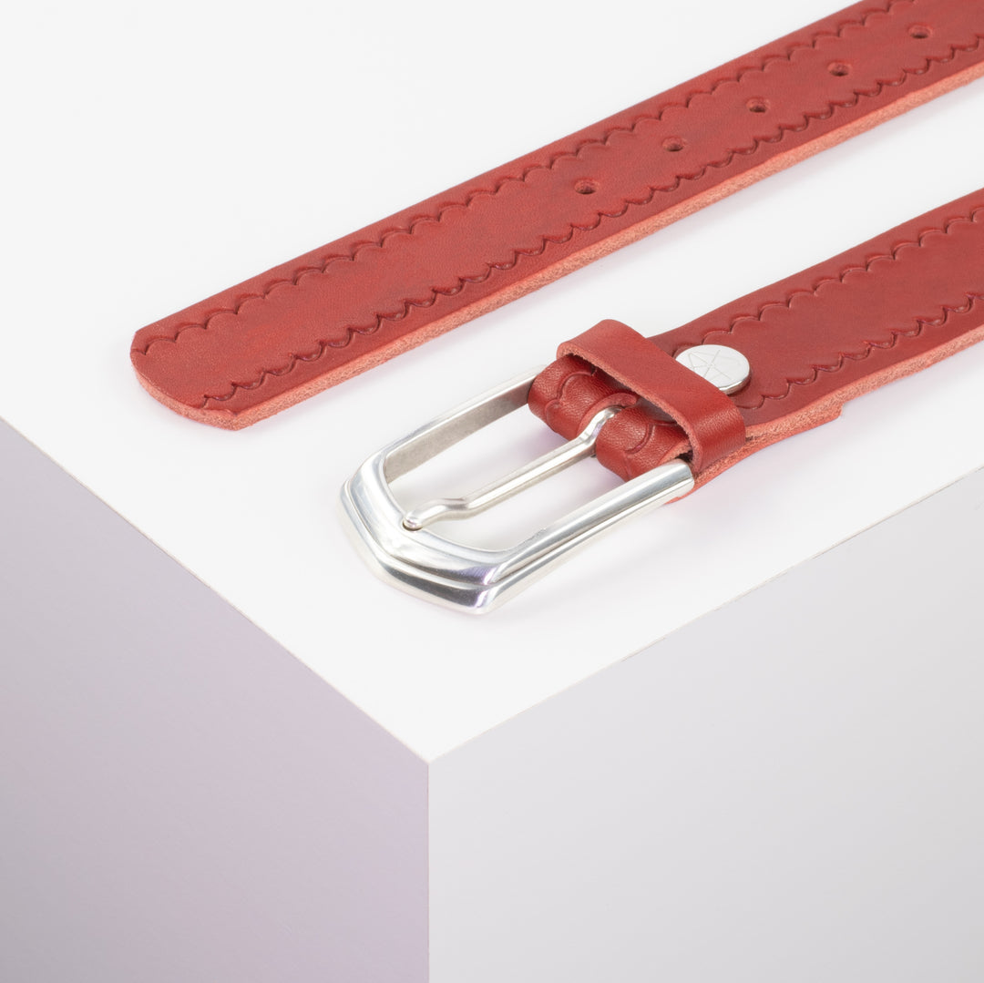 Ledergürtel 3,5cm mit Schnalle Marrakesch rot kleine Welle