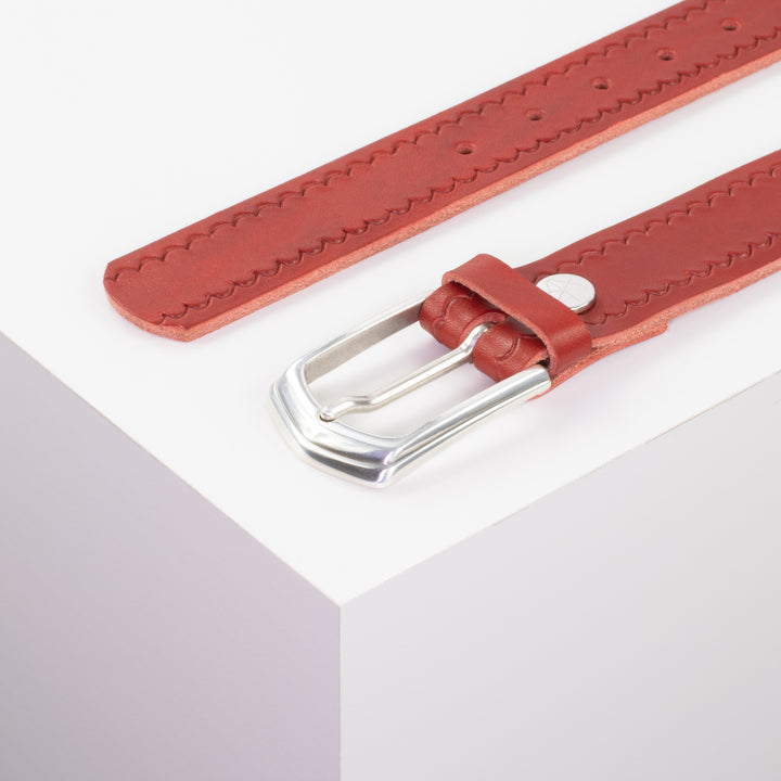 Ledergürtel 3,5cm mit Schnalle Marrakesch rot kleine Welle