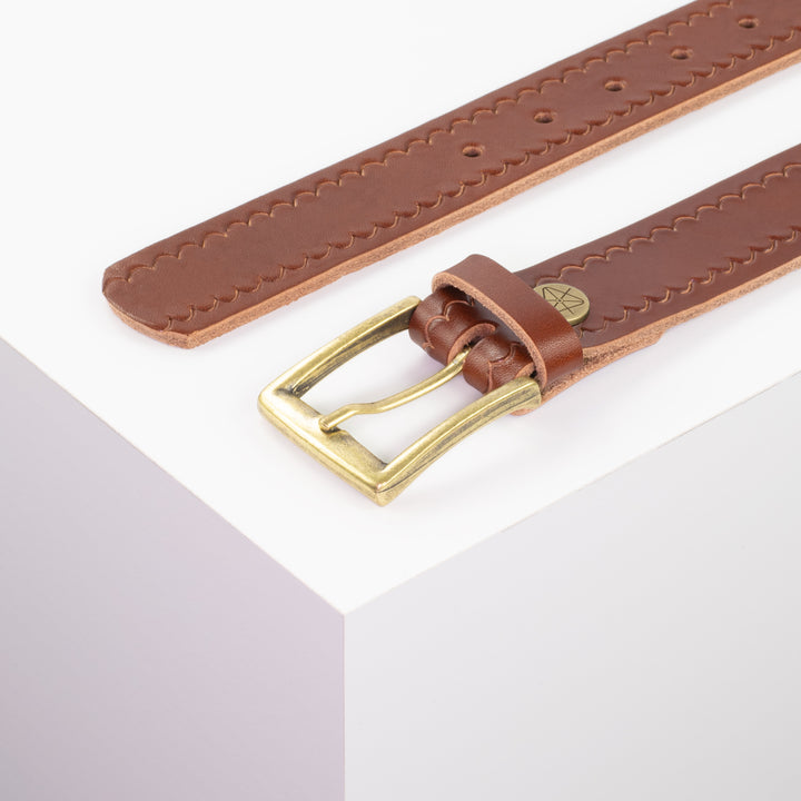 Ledergürtel 3,5cm mit Schnalle Toronto messing cognac kleine Welle