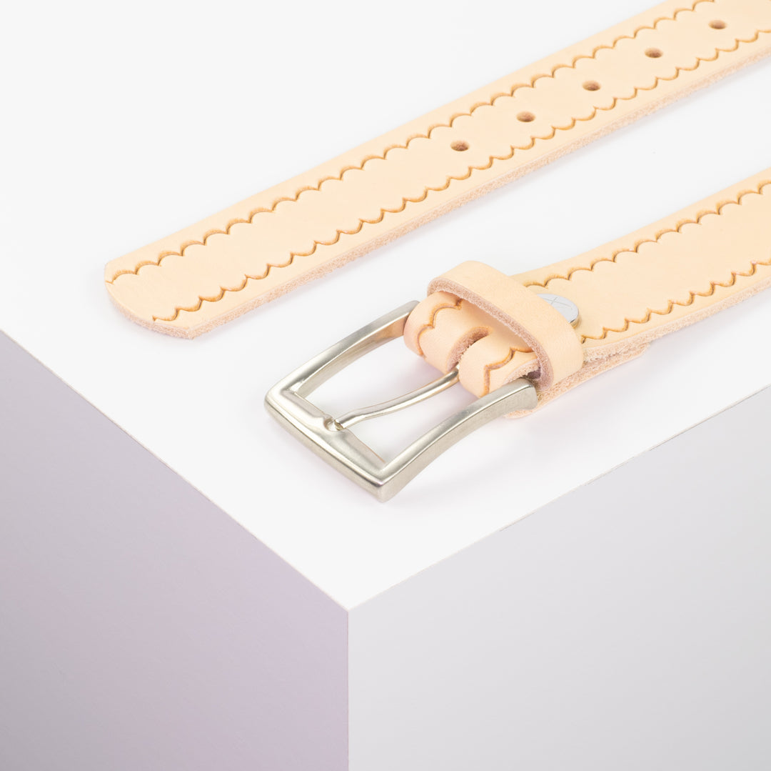 Ledergürtel 3,5cm mit Schnalle Toronto silber natur kleine Welle